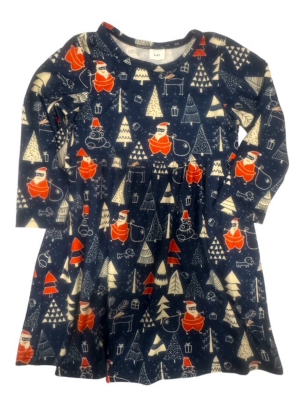 Christmas DRESS Size 3-4 Yr. BLUE Santa